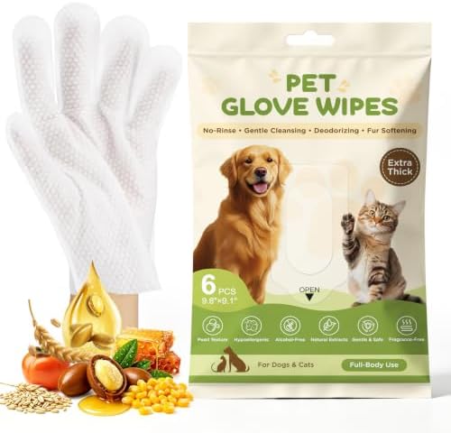 Pet Glove Wipes for Dogs & Cats, No-Rinse Cleaning & Grooming Wipes, 6 PCS by Unknown
