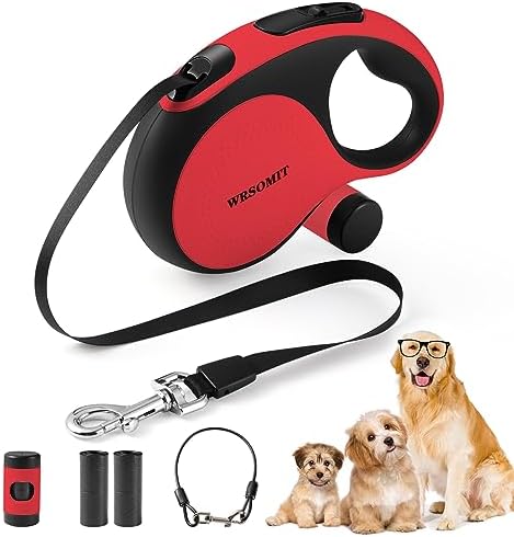 26 Ft Retractable Dog Leash with Chew Proof Cable - Red by WRSOMIT