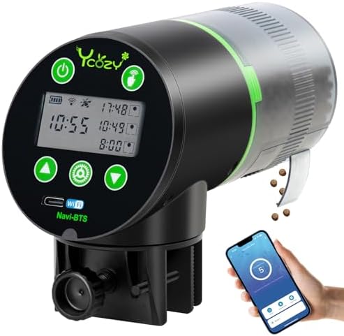 Ycozy WiFi Automatic Fish Feeder for Aquarium with Remote APP Control, Plug Powered, with Plug & USB-C Cable Vacation Auto Fish Food Dispenser for Small Tank/Betta/Turtle by YCOZY