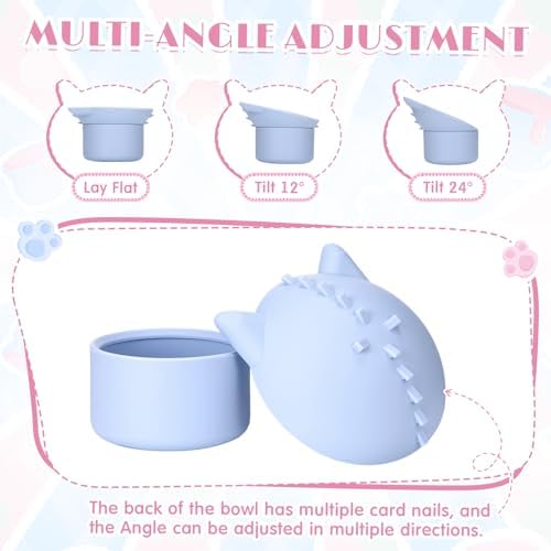 Funnymoom 2 Pack Silicone Cat Slow Feeder, Elevated Slow Feeder Cat Bowl for Dry and Wet Food, Tilted Design with Non Slip Base, Adjustable Angle for Pet(Pink and Blue) - Image 4