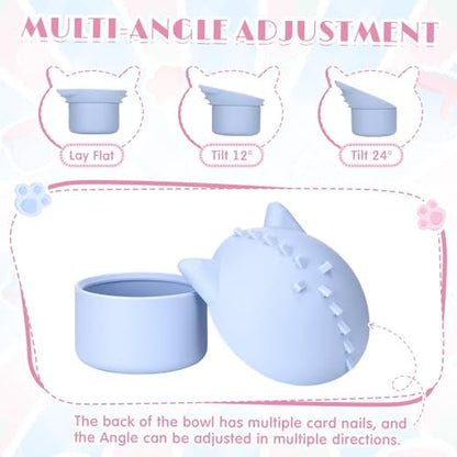 Funnymoom 2 Pack Silicone Cat Slow Feeder, Elevated Slow Feeder Cat Bowl for Dry and Wet Food, Tilted Design with Non Slip Base, Adjustable Angle for Pet(Pink and Blue) - Image 4