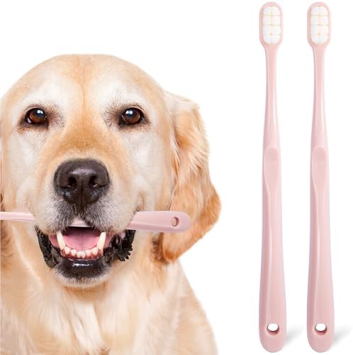 Dog Toothbrush Kit, Ultra Soft Pet Tooth Brush for Medium to Large Dogs & Cats 2 Pack, Pink by MoonyMars