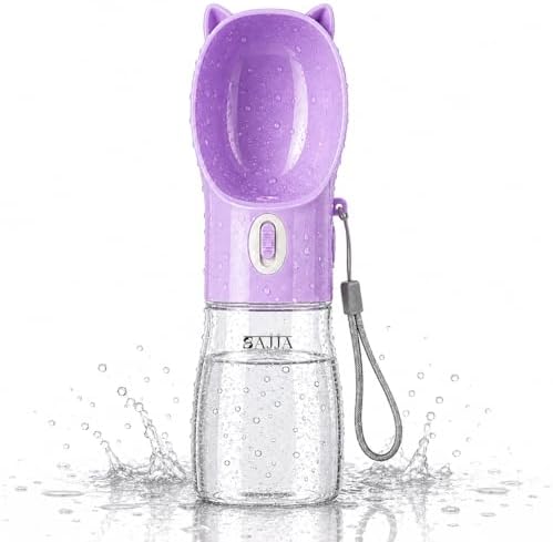 Dog Water Bottle Dispenser 380ml – Leak-Proof Lock, One-Hand Operation | Portable Pet Travel Water Bottle with Built-in Bowl | Purple-Don't Forget to Claim Your by SajjaPetPronto