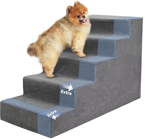 Niubya Dog Stairs for Small Dog and Cats,23”H Non-Slip Bottom Pet Steps for High Beds and Couch,Extra Wide High-Density Foam Pet Stairs Grey,5 Steps by Niubya