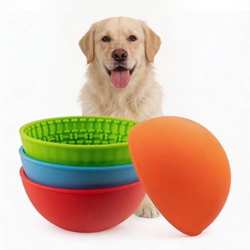4 Pcs Dog Lick Bowl Wobble Silicone Dog Slow Feeder Bowl Lick Mat Interactive Toy Enrichment Feeder for Cat Pet Oral Health for Boredom Anxiety Relief, Calming, 4 Colors by Unknown