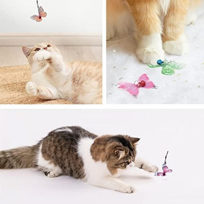 SONGWAY Cat Butterfly Toys - 13 Pieces Cat Toy Set with Retractable Wand and Butterfly Toy Replacement with Bell, Interactive Toys for Indoor Cats Kittens - Image 5