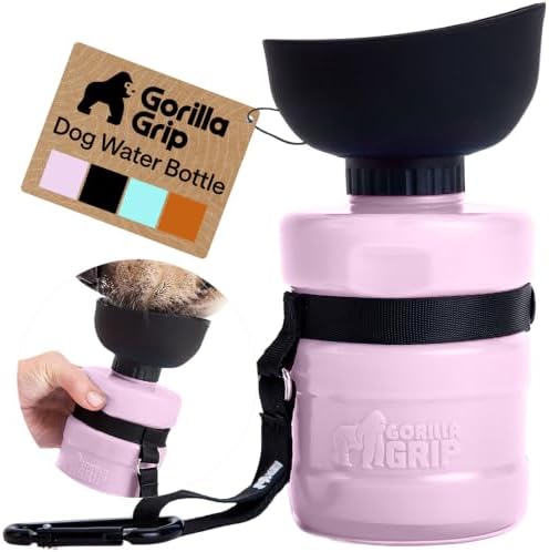 GORILLA GRIP Portable Dog Water Bottle, Food Grade Silicone, 16oz Pink by GorillaGrip