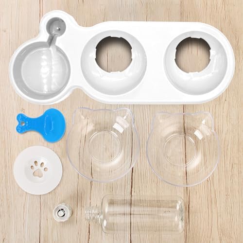Triple Dog 3-in-1 Tilt Cat Bowls - Double Food Bowls with Automatic Water Bottle, Removable Wet & Dry Food Bowl Set for Small Cats & Puppies (White) - Image 6