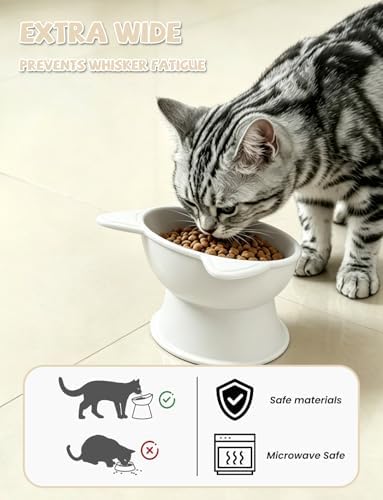 YINEYA Cat Bowls, Cat Food Bowl Elevated to Protect Neck & Anti-Vomit, Whisker-Friendly Raised Food & Water Bowls for Indoor Cats/Small Dogs, Cute Pet Feeding Bowl 6 OZ Each, Dishwasher Safe, White - Image 3