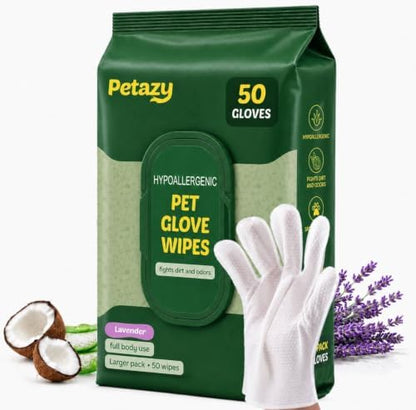 Petazy Pet Glove Wipes for Dogs & Cats - Paws, Ears & Butt Cleaning, 50 pk by Petazy