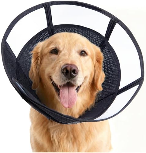 Soft Dog Cone, Stop Licking Deep Pet Recovery Collar After Surgery for Large Medium Dogs, Clear Plastic Breathable Elizabethan Head Neck Circle, Adjustable Comfortable Cones 28cm Long (ML Black) by MoonyMars
