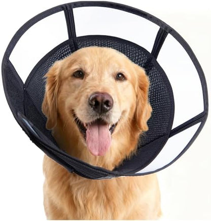 Soft Dog Cone, Stop Licking Deep Pet Recovery Collar After Surgery for Large Medium Dogs, Clear Plastic Breathable Elizabethan Head Neck Circle, Adjustable Comfortable Cones 28cm Long (ML Black) by MoonyMars