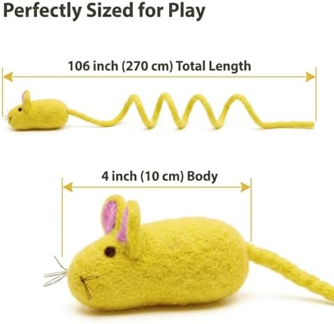 Glaciart One Felt Mouse Cat Toy – Soft Fuzzy Enrichment 100% Natural Wool - Interactive Catnip Play Cat Toy Set - Safe for Pets, Non-AZO Colored Dyes - 100” Long - Image 3