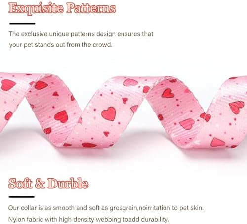 Pink Heart with Pendant Cute Dog Collar for Small Medium Large Dogs, XS - Image 3