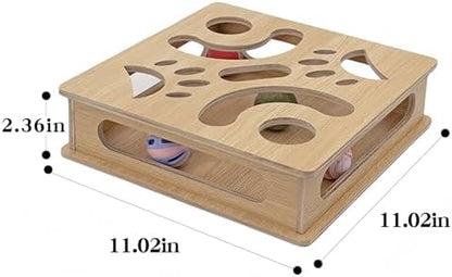Interactive Wooden Cat Puzzle Toy Box with 4 Balls Interactive Cat Toy for Indoor Cats Indoor Hunting Play Toy Treat Puzzle Toys for Cats - Image 2