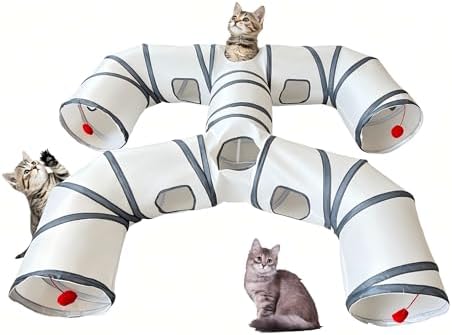 Foldable H-Shaped Cat Tunnel Toy with Interactive Playing Balls - 4 Exits for Cats, Kittens, Rabbits & Small Pets Collapsible Play Tube for Indoor Fun & Exercise by Bigladious