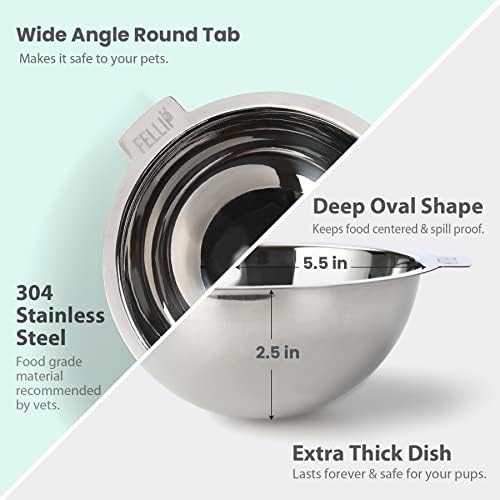 Felli Pet Oblik Acrylic Raised Dog Food Water Bowl Stainless Steel Slanted Oval Dish for Short Leg Puppy & Small Medium Pet, Elevated Tilted Metal Feeder (Classic, 1.5 Cups Oval Dish) - Image 5
