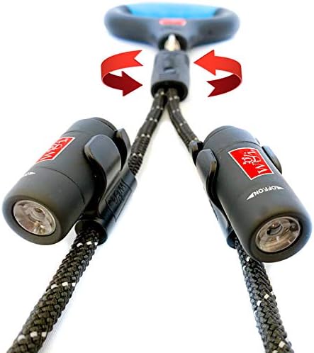WIGZI 2 Dog Leash Automatically Untangles with 360° Spin, Gel Handle - Reflective Rope. Optional LEDs Light UP to 25 FEET. Universal Size All Dogs, Black, Med/Lrg Size with 2 Rechargeable Lights - Image 2