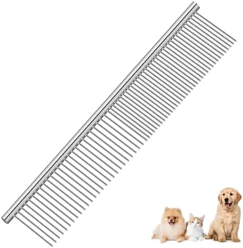 Dog Grooming Comb Pet, Stainless Steel Cat Combs with Rounded Teeth, Professional Metal Tear Stain Remover, Dematting Tool for Small, Medium & Large Pets-7.5in by Brillirare