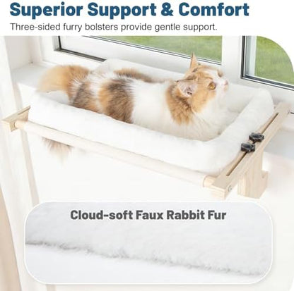 Cat Sill Window Perch - 100% Natural Pine Frame, Soft Plush Fleece, Tool-Free Adjustment, Supports 50 lbs (Large-White) - Image 2