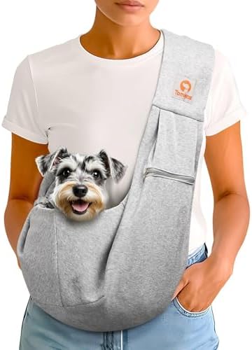 Tomkas Small Dog Cat Sling Carrier Puppy Purse Travel Wrap Soft Crossbody Pet Bag (Grey, M - Zip Pocket & Classic Strap) by TomkasFORTHELOVEOFPALS