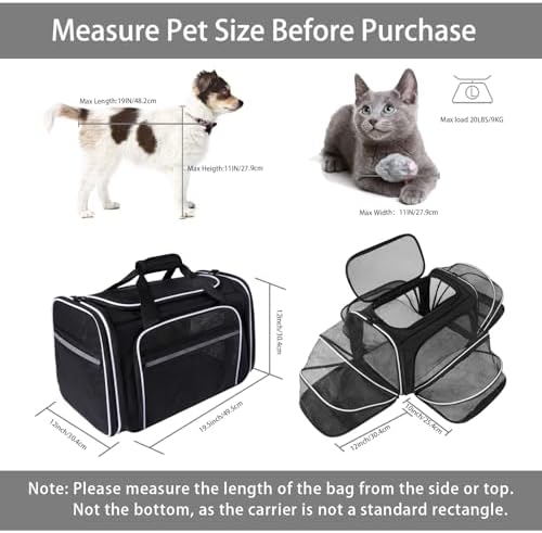 TSA Airline Approved Large Pet Travel Carrier,4 Sides Expandable with 2 Mesh Pockets,3 Entry, Soft Sided Collapsible Dog Carrier for 2 Cats,Kittens,Puppies,Dog, X-Large, Black & White - Image 2