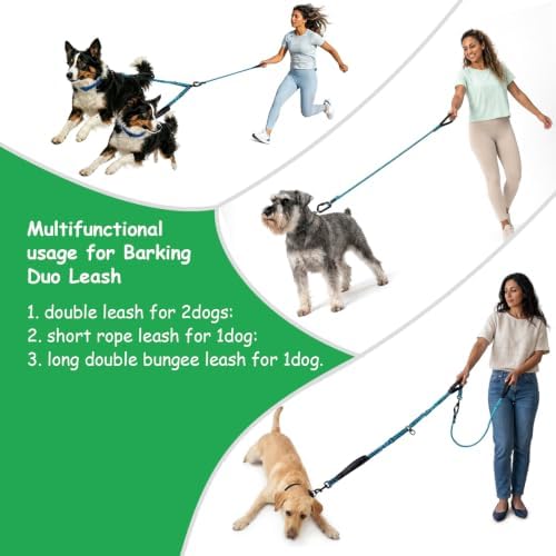 Double Dog Leash No Tangle – Dual Dog Leash for 2 Dogs with Shock Absorbing Bungee, 360° Swivel, Reflective Safety, Heavy Duty for Medium & Large Dogs (Carnation Red) - Image 4