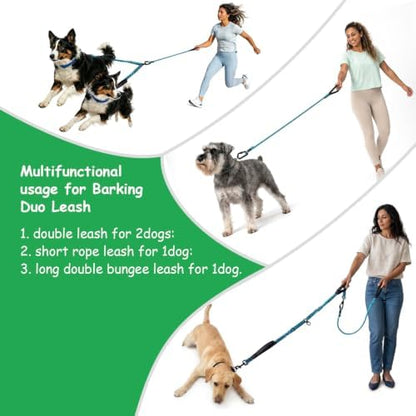 Double Dog Leash No Tangle – Dual Dog Leash for 2 Dogs with Shock Absorbing Bungee, 360° Swivel, Reflective Safety, Heavy Duty for Medium & Large Dogs (Carnation Red) - Image 4