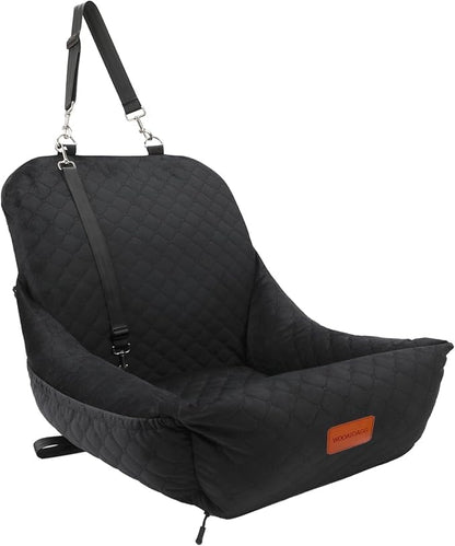 Wooaidagg Dog Car Seat for Small Dogs Up to 25 lbs,Covered Ultra-Soft Fabric and Fill in Memory Foam,Fully Detachable and Washable,2 Clip-On Safety Leashes and Storage Pockets(Black)