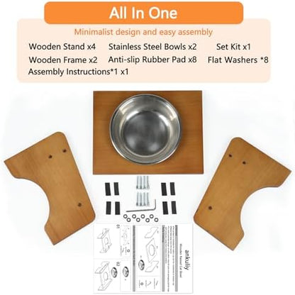 Elevated Stainless Steel Raised Food and Water Bowls, 15 Tilted Anti Vomiting, Dishwasher Safe, Non-Slip, Suitable for Cats and Puppies (Brown) - 2 Pack - Image 6