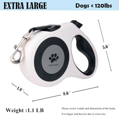 16 ft Retractable Dog Leash for Extra Large Dogs up to 130 lbs,Tangle-Free Nylon Tape,White Dan24 XL - Image 7