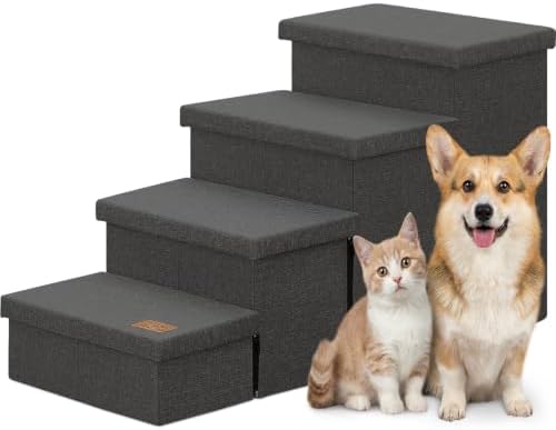 Zerbuger Dog Stairs with Storage, Dark Grey 4 Steps Dog Ramp no Condo by Zerbuger