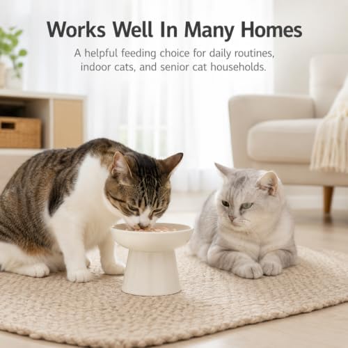 Ceramic Elevated Cat Slow Feeder Bowl, 6 Inch Shallow Wide Dish, 12oz Anti‑Vomiting Cat Food Bowl for Dry & Wet Food, Anti‑Slip Pet Feeding Bowl, White - Image 5