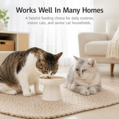 Ceramic Elevated Cat Slow Feeder Bowl, 6 Inch Shallow Wide Dish, 12oz Anti‑Vomiting Cat Food Bowl for Dry & Wet Food, Anti‑Slip Pet Feeding Bowl, White - Image 5
