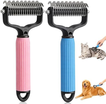 2PCS Pet Grooming Brush,Double Sided Undercoat Rake & Dematting Comb For Dogs And Cats,Deshedding Dog Brush Removes Tangles Knots and Loose Fur For Medium Long Haired Breeds(Large) by Unknown
