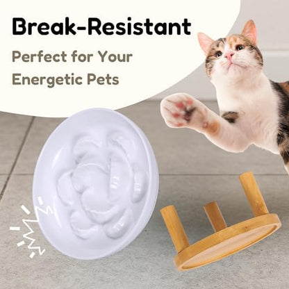 Slow Feeder Bowl, 6.3″ Elevated Cat Bowl with Stand, Melamine Wide Shallow Food Bowl, Whisker-Friendly Raised Plate, Wet Food Feeder for Slow Eating (White) - Image 6