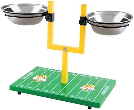 NFL Los Angeles Rams Goalpost Football Field Dog Feeder – Adjustable Elevated Dog Bowls with Stand, 2 Stainless Steel Bowls, Non-Slip Rubber Feet, Raised Pet Feeder for Large & Small Dogs, Cats. - Image 4