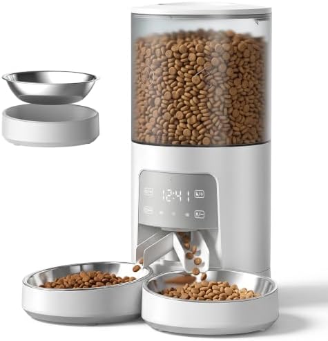 NEWBULIG Automatic Cat Feeder for 2 Pets 6L Dog Food Dispenser, White by NEWBULIG