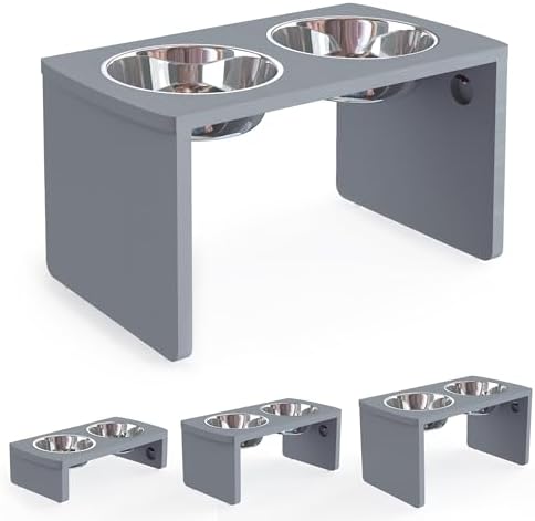 Elevated Dog Bowls, Bamboo Raised Dog Bowl for Large Dogs, with 2 Stainless Steel Bowls (13'' Tall-68 oz Bowl, Grey) by JoyoPawFamily