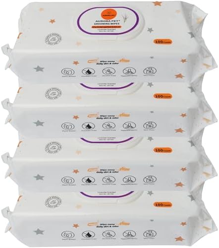 Aurora Pet Grooming Wipes – 400 Extra-Large Wipes for Dogs & Cats | Plant-Based, Hypoallergenic & All-Natural | Alcohol, Paraben & Sulfate-Free | Lavender Scent by AuroraPet%C2%AE