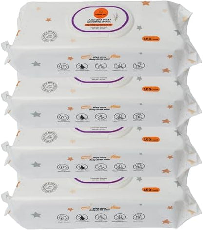 Aurora Pet Grooming Wipes – 400 Extra-Large Wipes for Dogs & Cats | Plant-Based, Hypoallergenic & All-Natural | Alcohol, Paraben & Sulfate-Free | Lavender Scent by AuroraPet%C2%AE