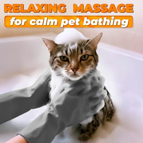 Cat and Dog Washing Gloves, 1 Pair, 11.6 in, Soft Silicone (Grey) - Image 5