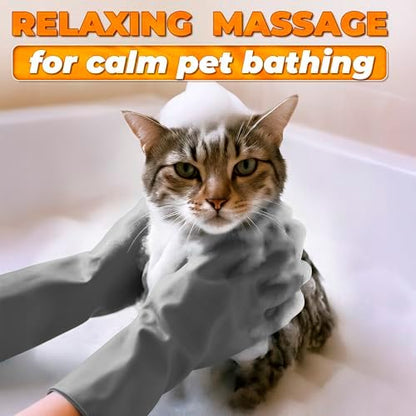 Cat and Dog Washing Gloves, 1 Pair, 11.6 in, Soft Silicone (Grey) - Image 5