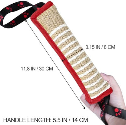 ToLanbbt Dog Tug Toy Dog Bite Jute Pillow Pull Toy with 2 Strong Handles Perfect for Tug of War, Puppy Interactive Play, Tear Resistant Bite Training Toys for Small Medium Large Dogs (Red Footprint) - Image 2