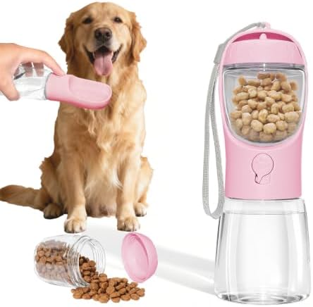 Portable Dog Water Bottle with Food Container, Pink, 12oz by ARMLULU