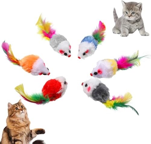 6 Pack Mouse Toys for Cats, Furry Rattle Interactive Mice Toys with Feather Tails Realistic Faux Fur Cat Mouse Toys for Indoor Cats & Kittens (6 Color) by Unknown