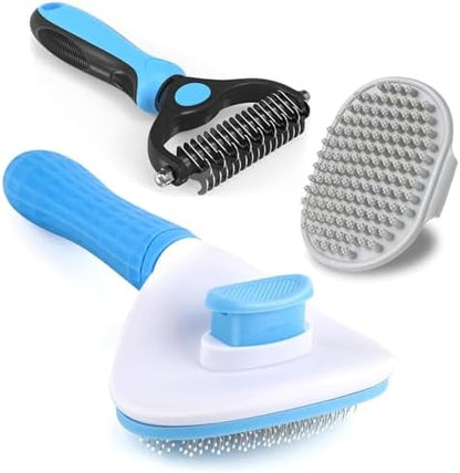 3PCS Dog Grooming Brush - Dog Brush for Shedding Massaging Bathing - Double Sided Shedding, Dematting Undercoat Rake - Self Cleaning Slicker Comb for Dogs and Cats with Long or Short Coats by Kwispel