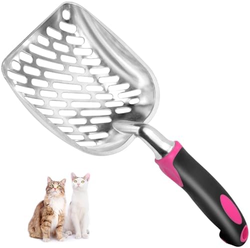 Cat Litter Scoop-Metal Cat Scooper-Long Handle Scoop,Cat Scooper-Poop Sifting-Mesh Shovel-Suitable for Cat Litter Box, (Rose Red)-Christmas by Apidgrowth