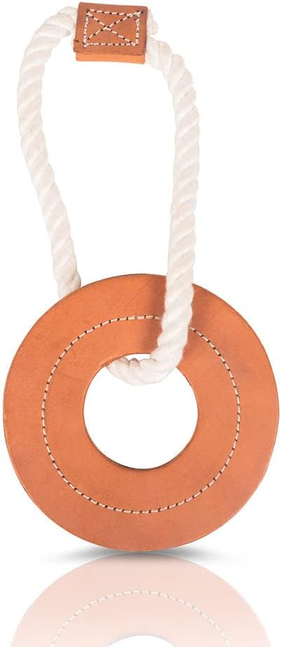 Natural Suede Leather and Rope Dog Chew Toy, Circle Shape Interactive Pet Toy for Medium to Large Dogs, Durable Design for Daily Chewing, Tug Play and Training Use