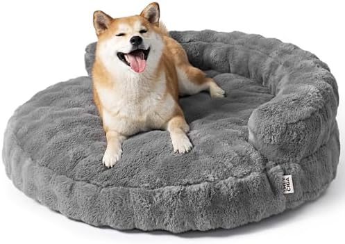 EHEYCIGA Soft Dog Couch Bed for Large Dog, Fluffy Medium Dog Bed with Removable Washable Cover, Bolster Pet Sofa, Waterproof and Non-Slip, 36" x 36"x 9", Grey by EHEYCIGA